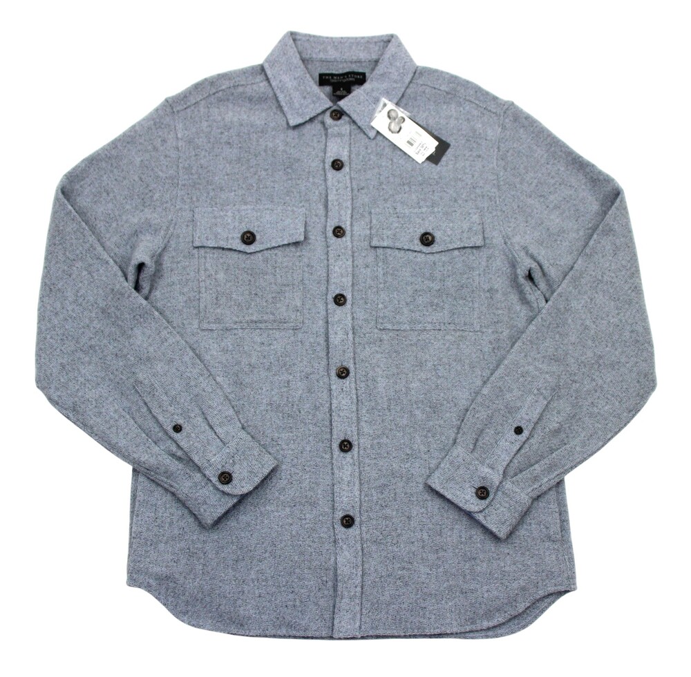 Mens Store Bloomingdales Jacket Mens M Stone Wash Wool Herringbone Overshirt